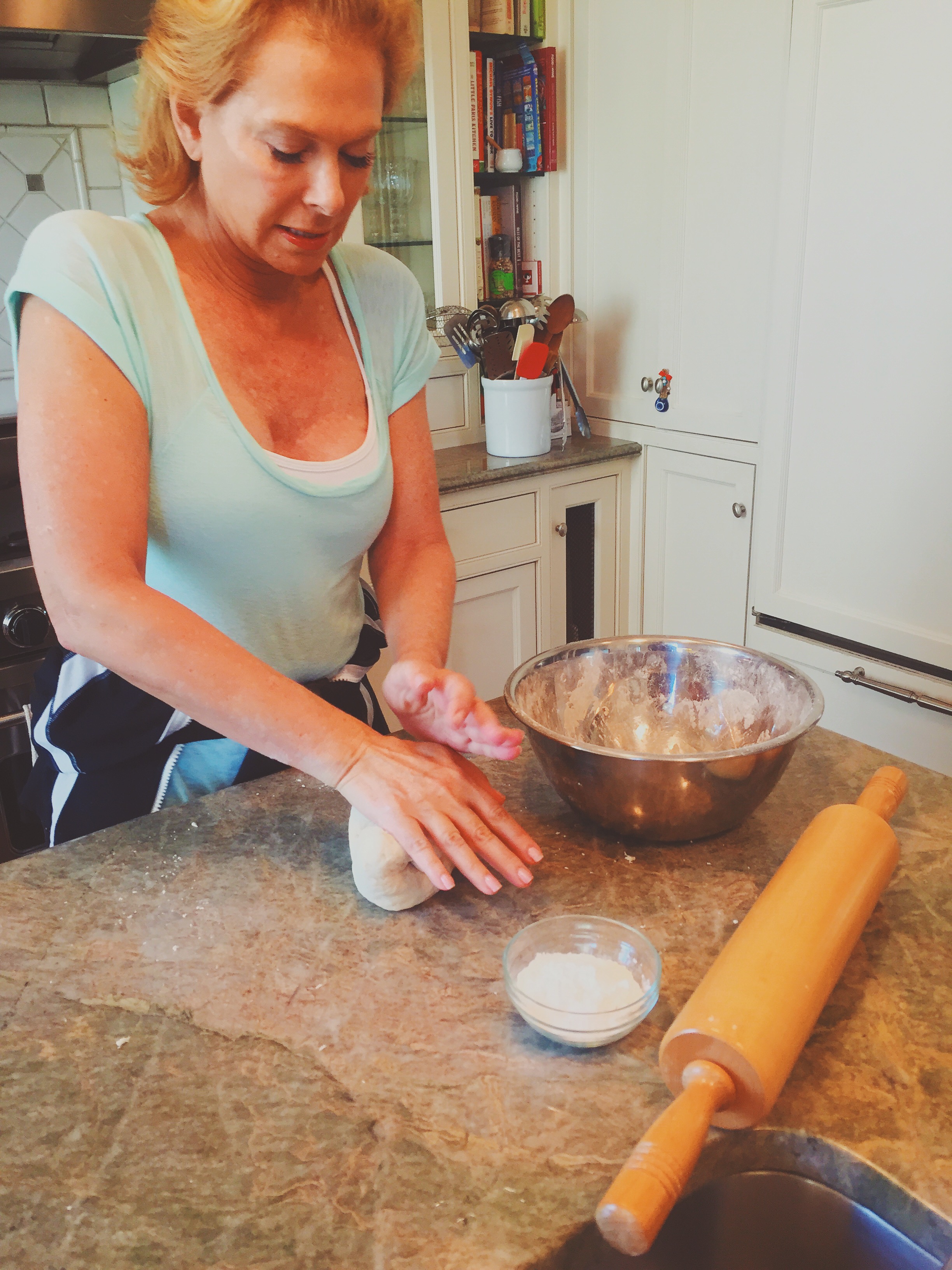 Pamela kneading the dough