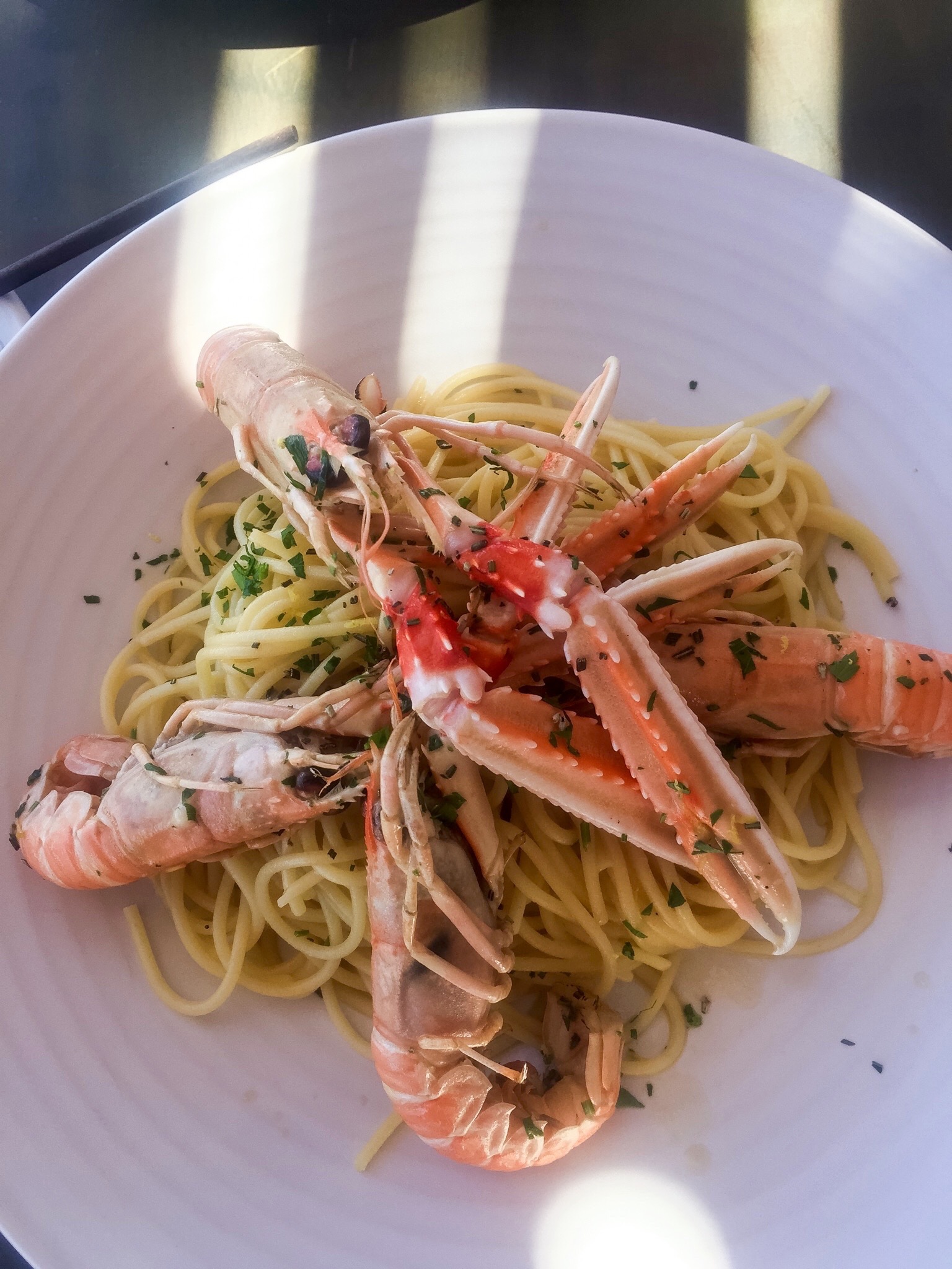 Langoustine and Pasta with Rosemary at Panormos Beach Club