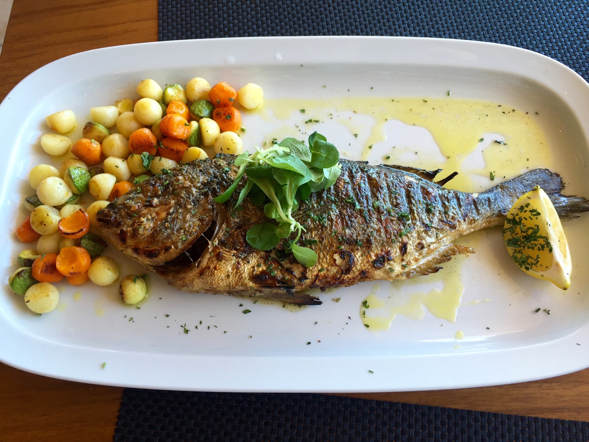 Loved eating this seabass which was caught that day! Seaside Restaurant, Santorini