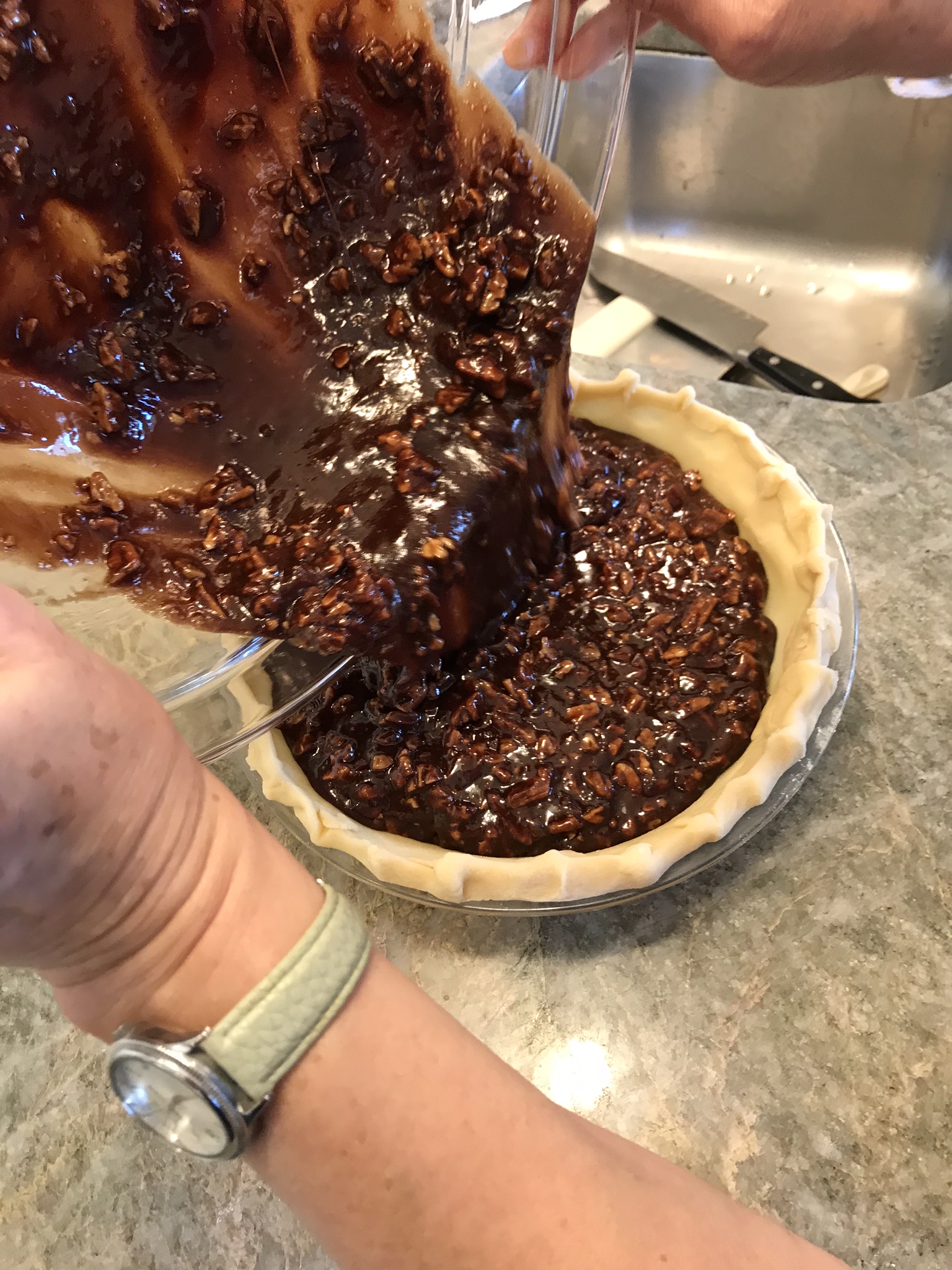 Chocolate Pecan Pie Pouring into Shell_Pamela Morgan_Flirting with Flavors